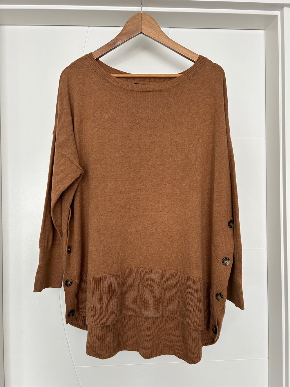 Tahari Chestnut Scoop-Neck Button-Side Sweater